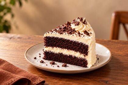 Fatia de bolo de chocolate cremoso