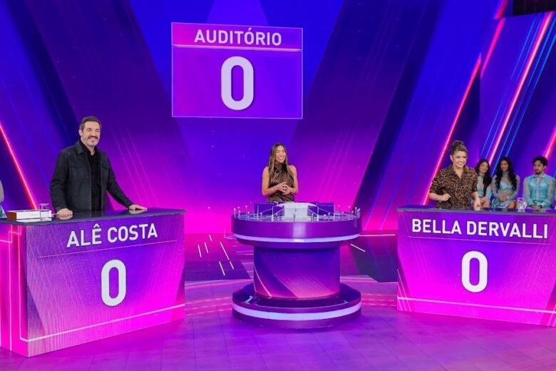 Patricia Abravanel com Alê Costa e Bella Dervalli no Jogo das 3 Pistas - Foto: Gabriel Cardoso / SBT